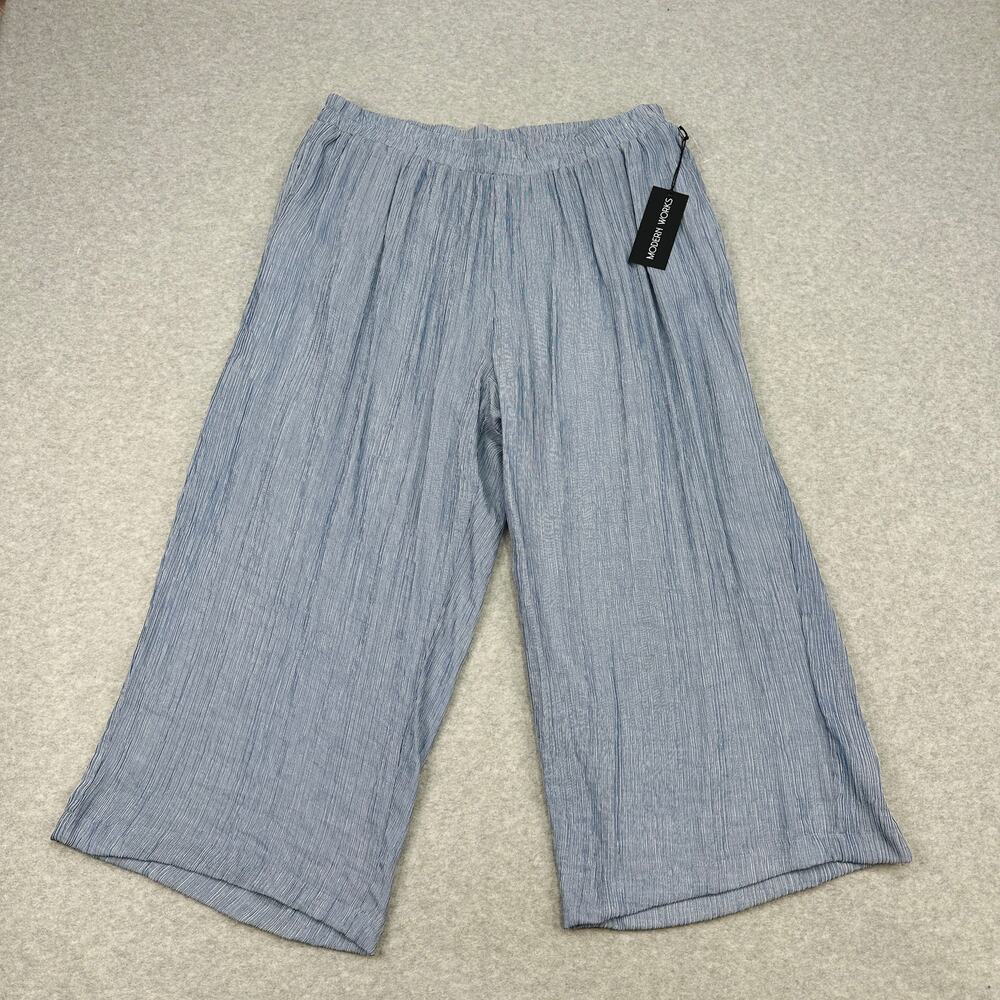 Modern Works Palazzo Pants WMN 2X Blue High Rise Wide Leg Rayon Blend Boho